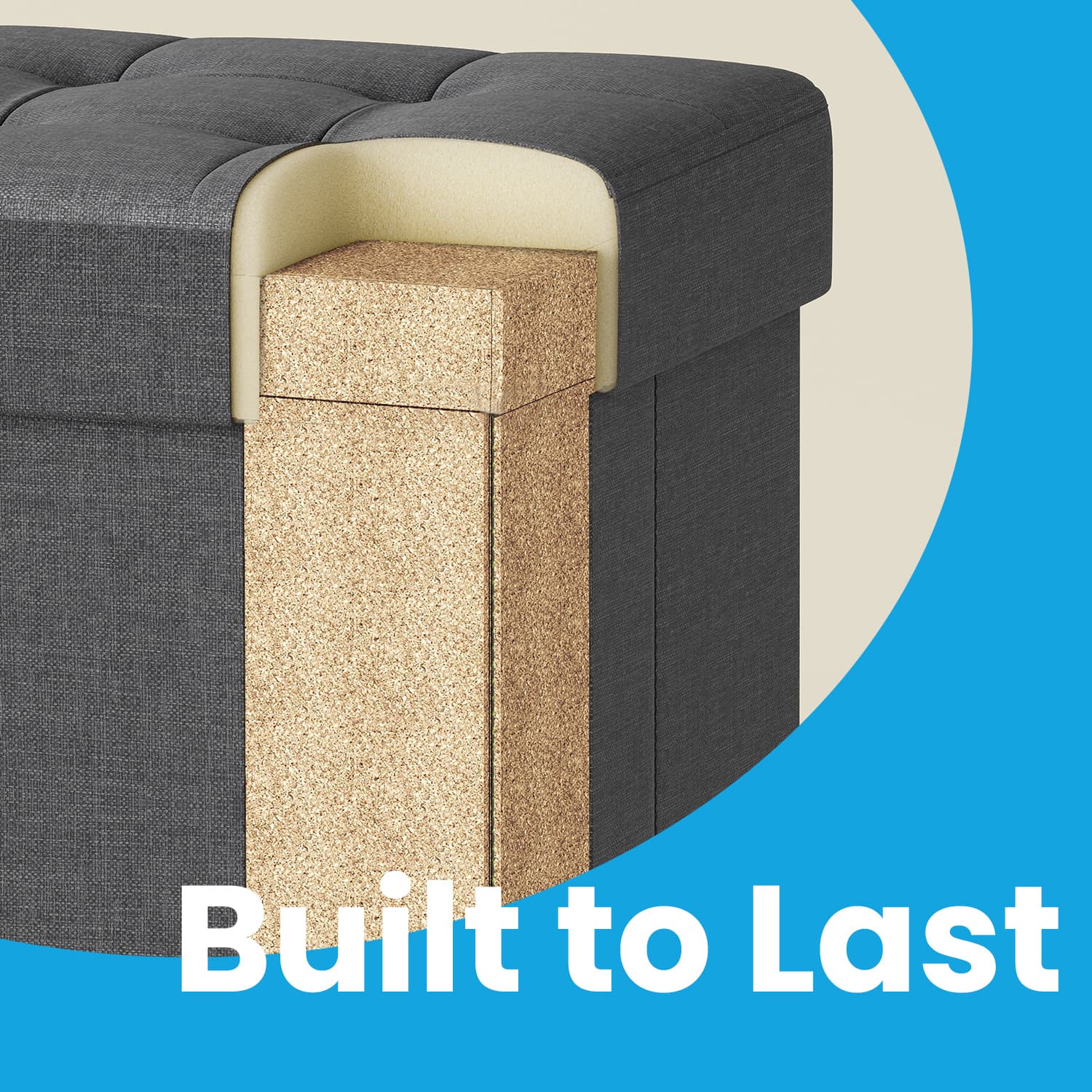 Storage Ottoman - Fabric - Ink Black - Foldable with Storage