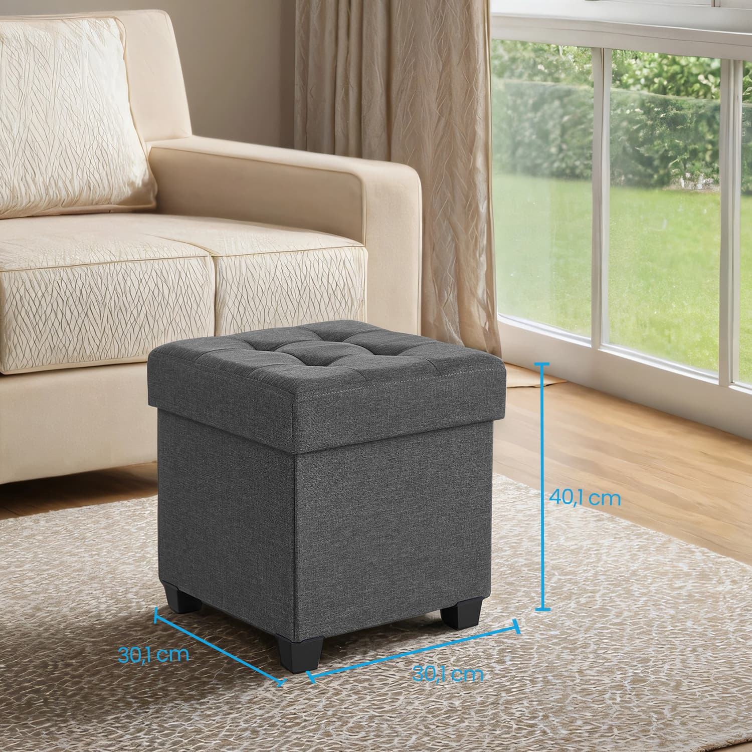 Storage Ottoman - Fabric - Ink Black - Foldable with Storage