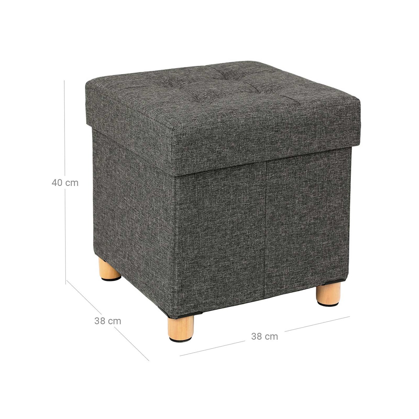 Collapsible Storage Ottoman - Fabric - Dark Grey - Multifunctional Foot Stool with Wooden Feet