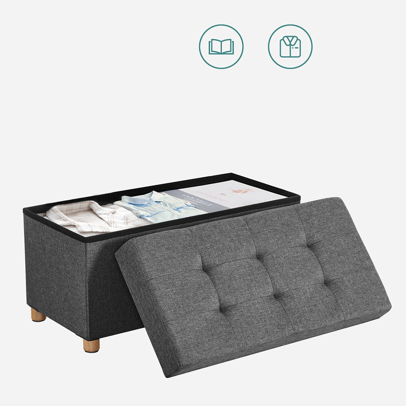 Storage Ottoman - Fabric - Dark Grey - Padded