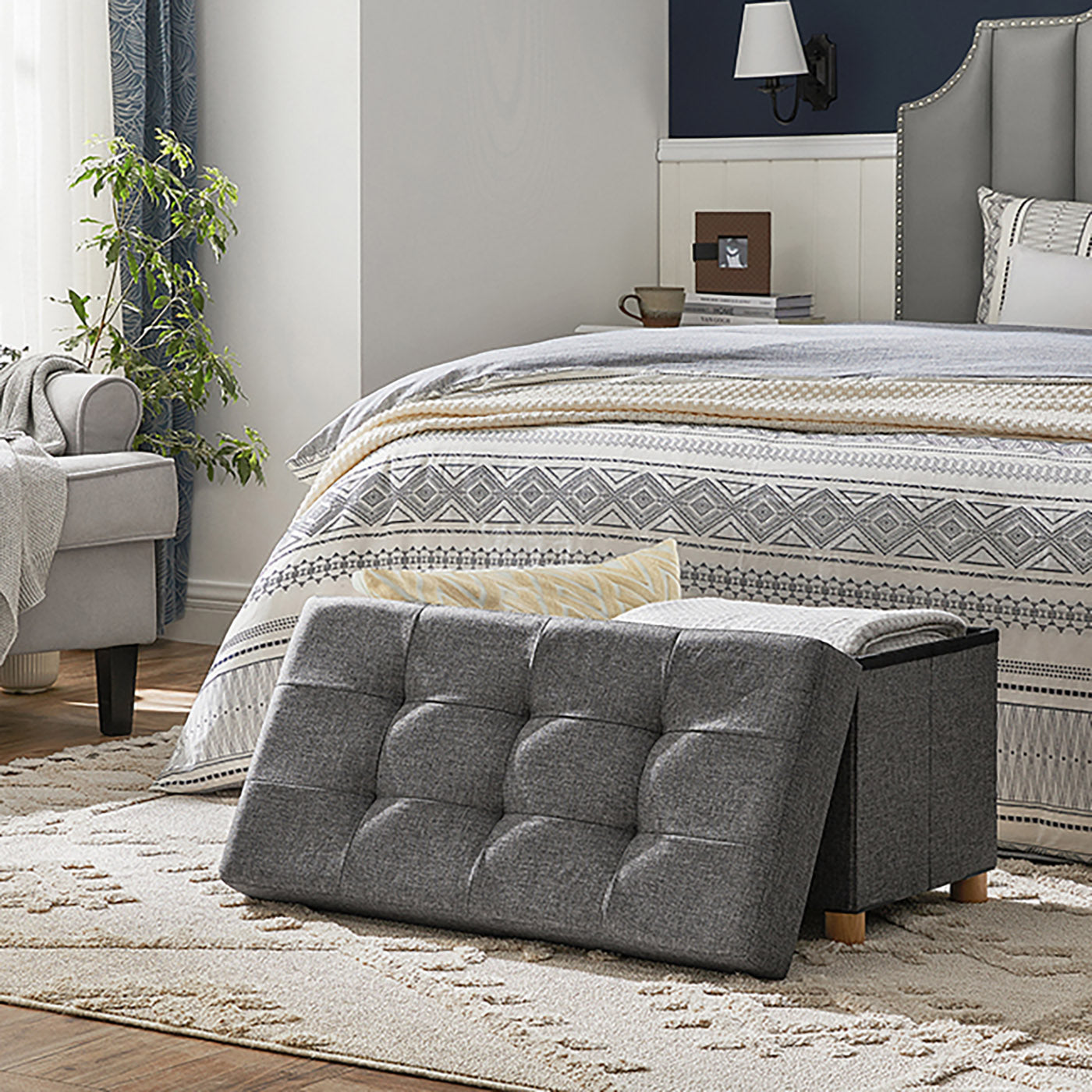 Storage Ottoman - Fabric - Dark Grey - Padded