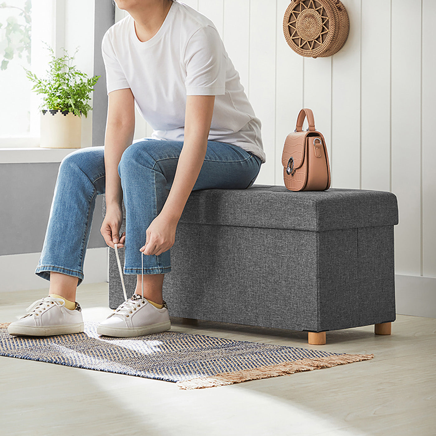 Storage Ottoman - Fabric - Dark Grey - Padded