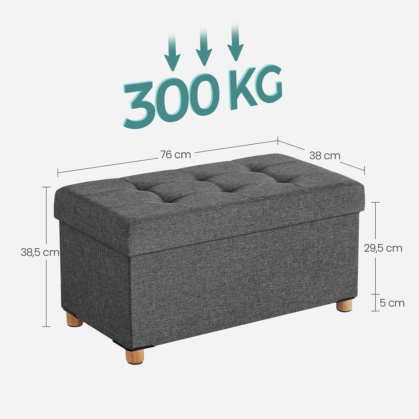 Storage Ottoman - Fabric - Dark Grey - Padded