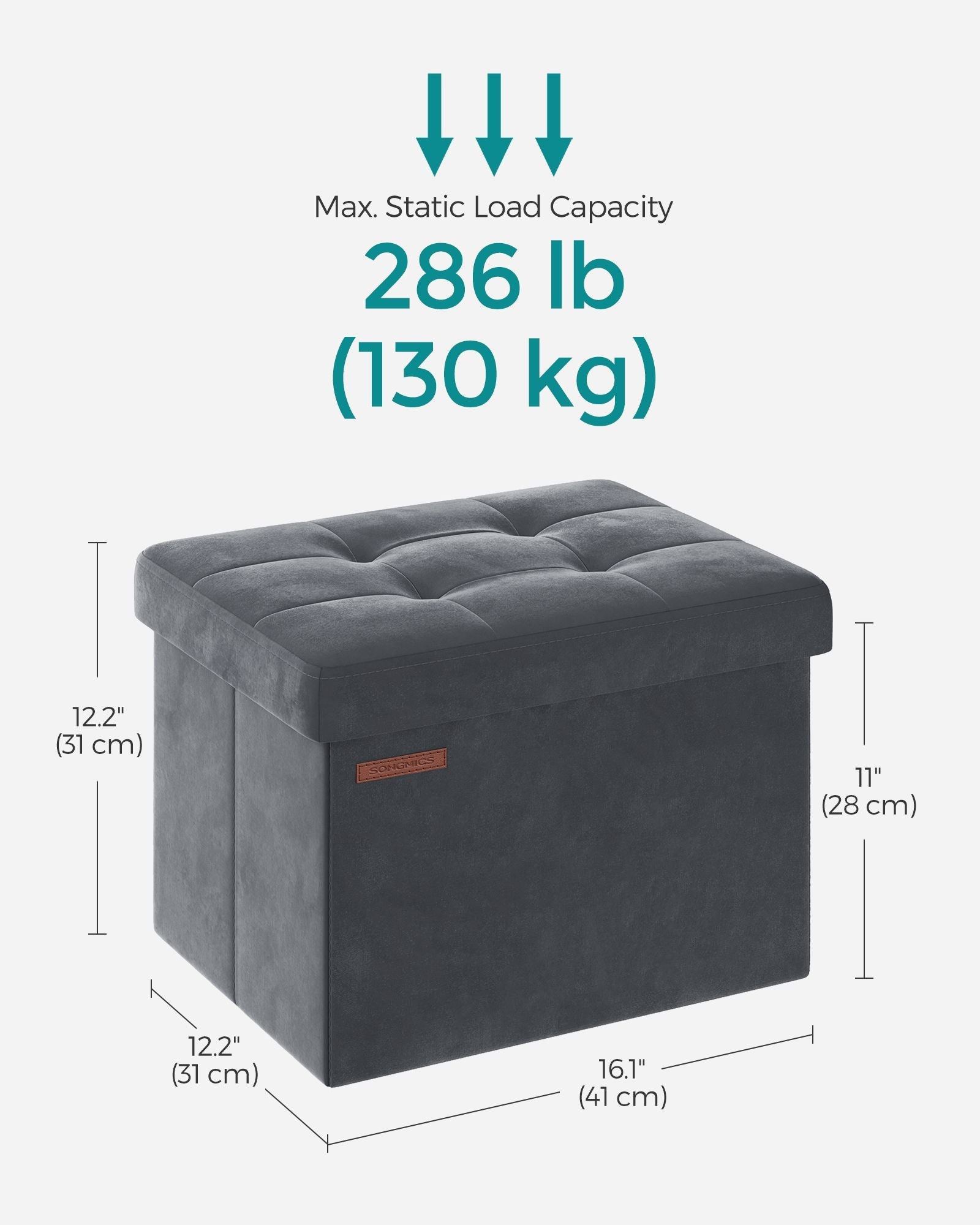 Foldable Storage Ottoman Bench - Velvet - Slate Grey - Versatile Footstool and Storage Chest