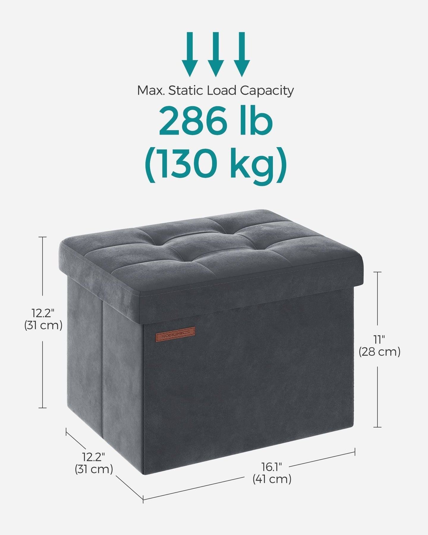 Foldable Storage Ottoman Bench - Velvet - Slate Grey - Versatile Footstool and Storage Chest