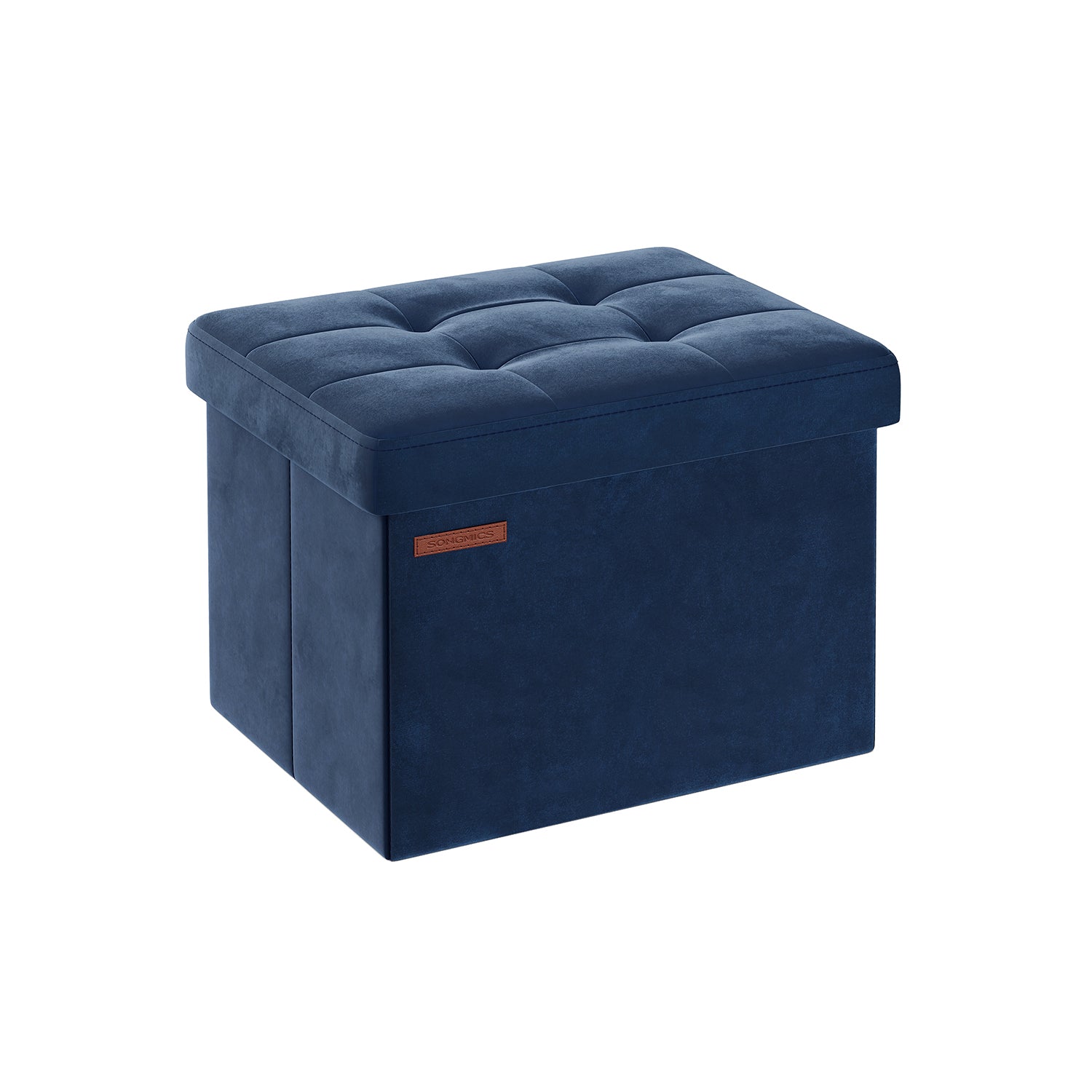 Foldable Ottoman Storage Bench - Velvet - Midnight Blue - Multi-Functional Footstool with Lid
