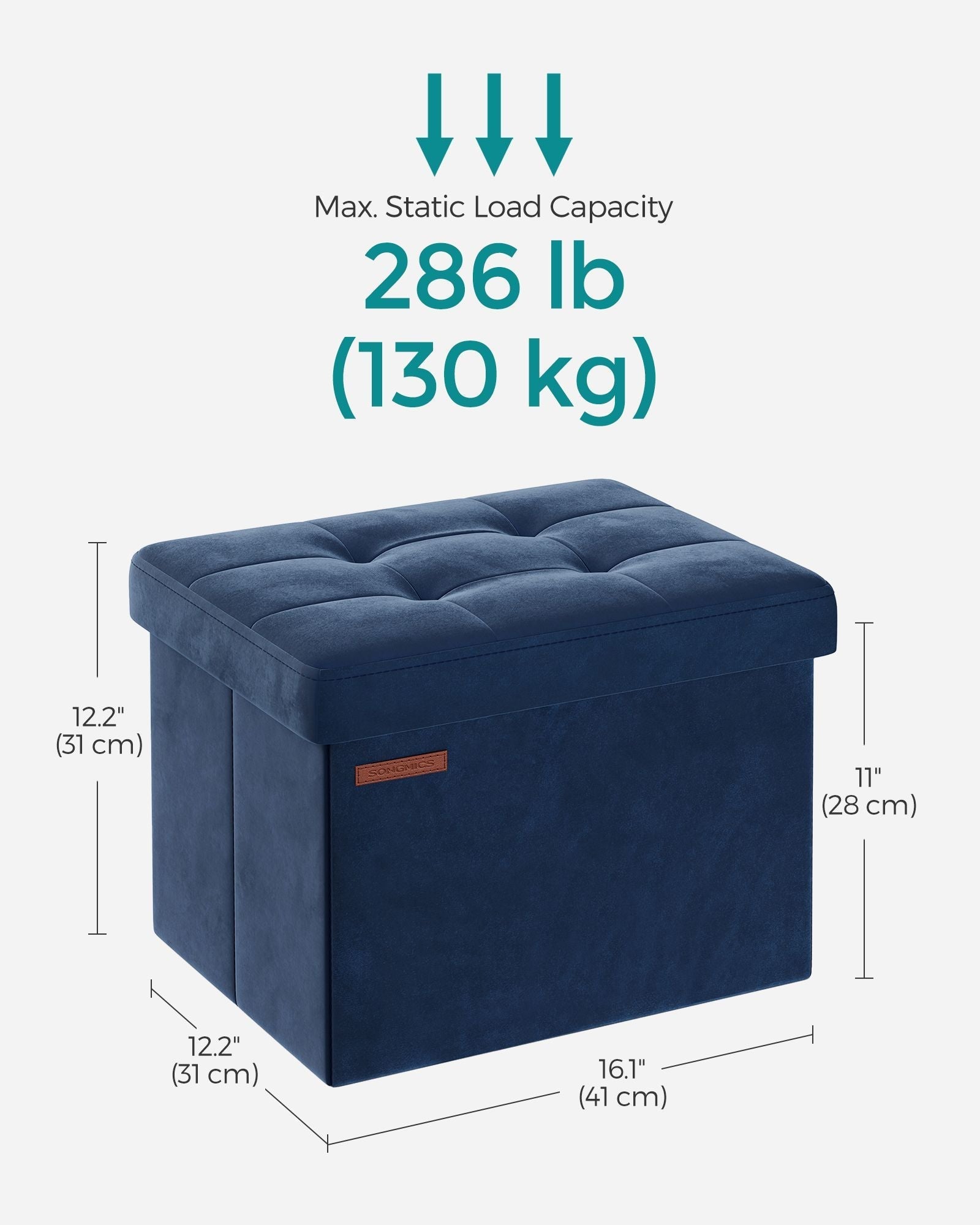 Foldable Ottoman Storage Bench - Velvet - Midnight Blue - Multi-Functional Footstool with Lid