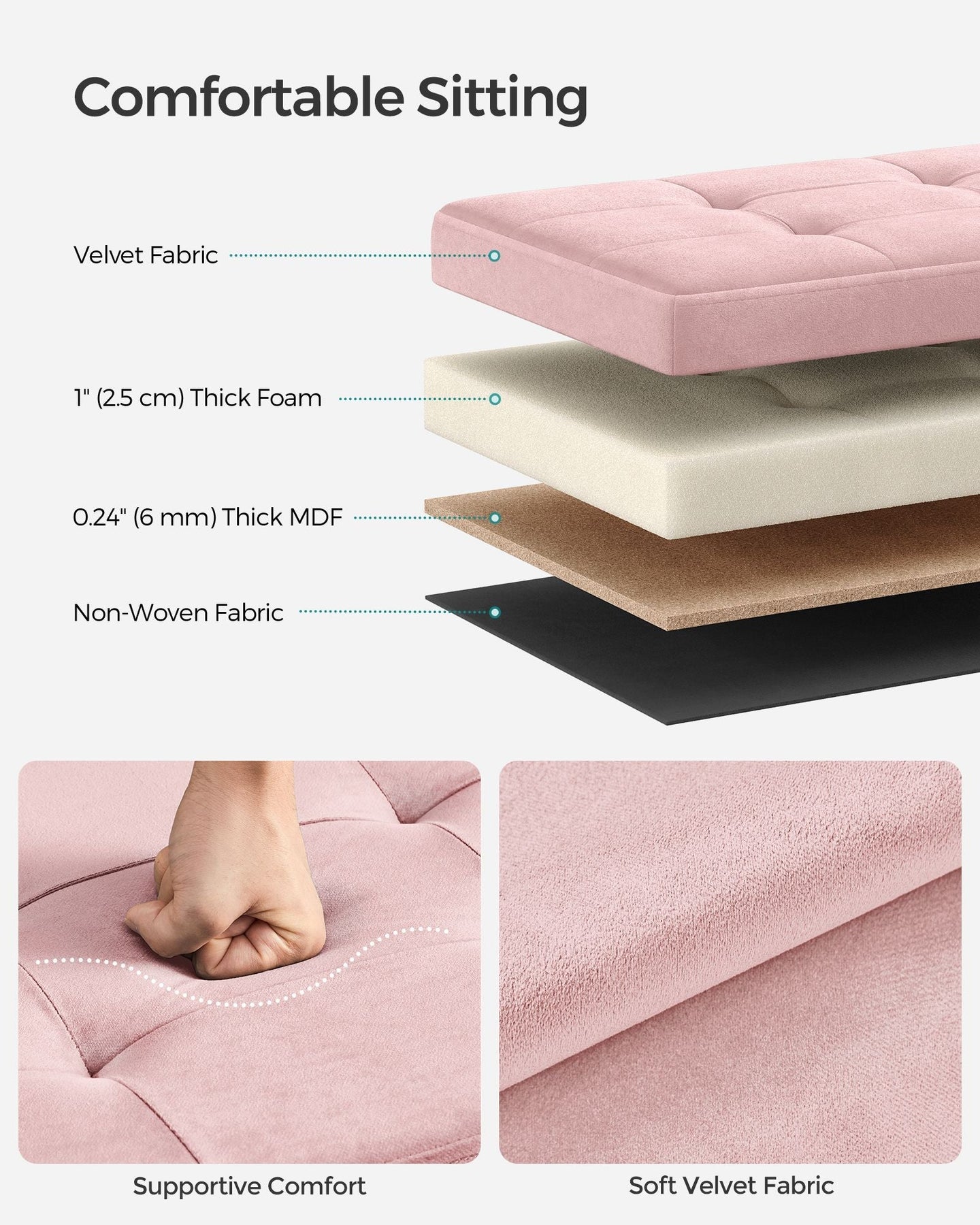 Foldable Storage Ottoman Bench - Velvet - Jelly Pink - Multi-Functional Storage and Footstool