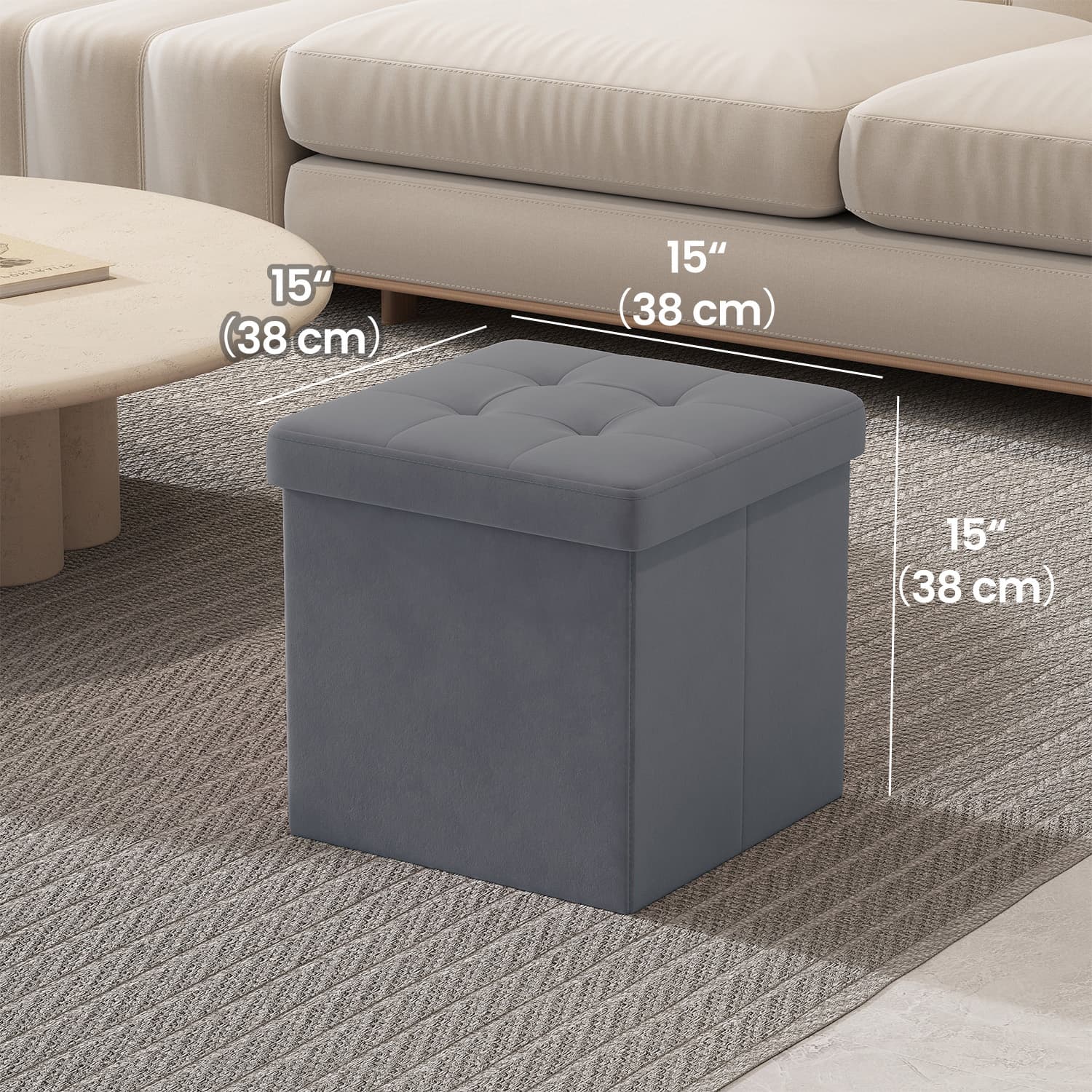 Storage Ottoman - Fabric - Slate Grey - Foldable with Storage