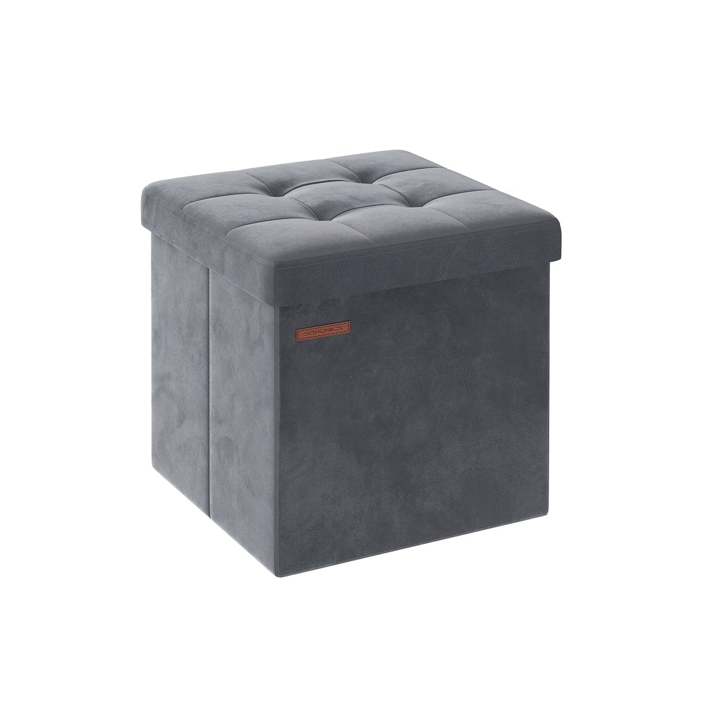 Foldable Storage Ottoman Bench - Velvet - Slate Grey - Versatile Footstool and Storage Chest