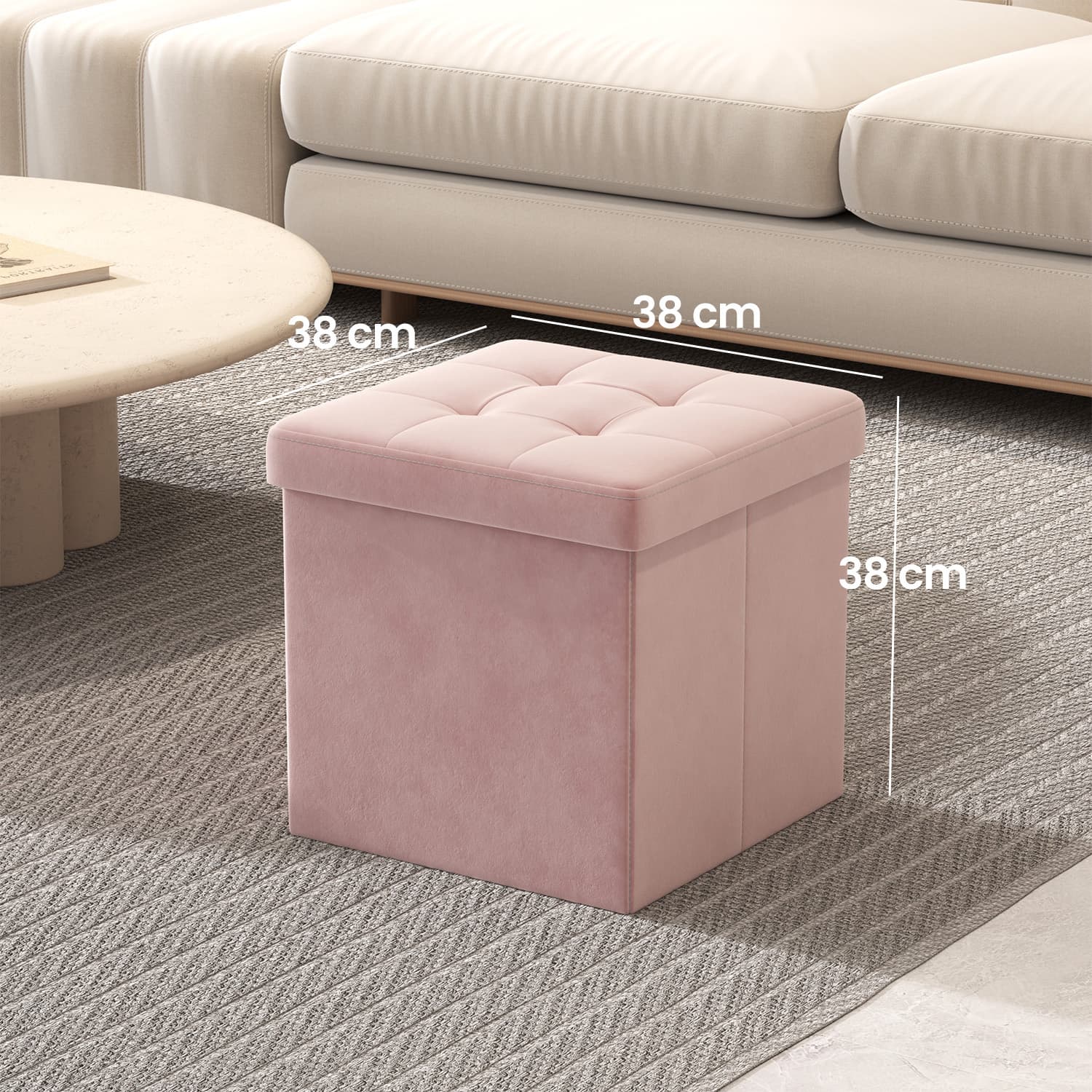 Storage Ottoman - Fabric - Slate Grey - Foldable with Storage