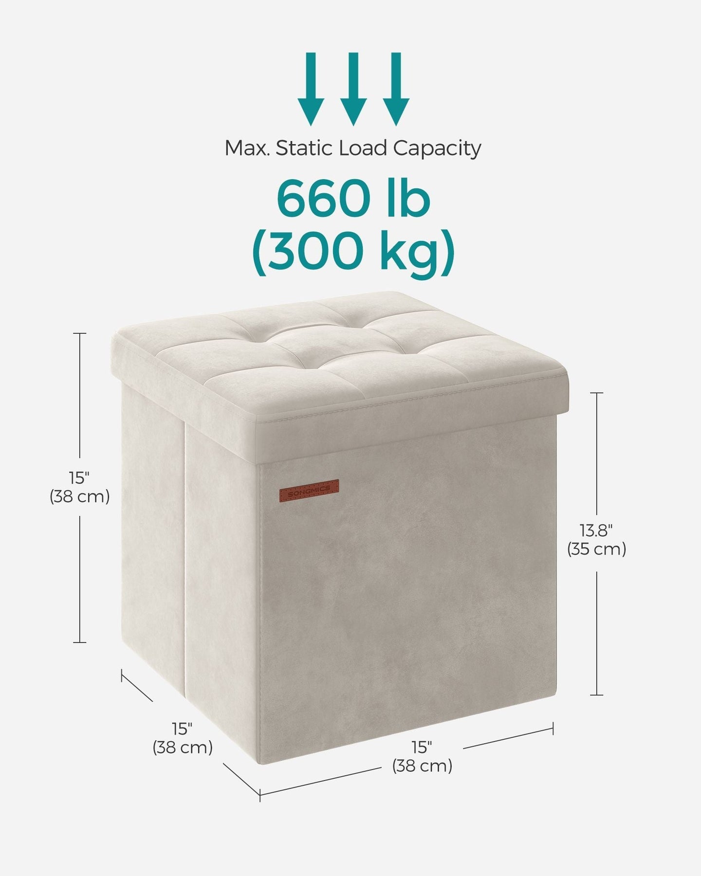 Foldable Storage Ottoman - Velvet - Cream White - Versatile Bench with Lid for Living Room