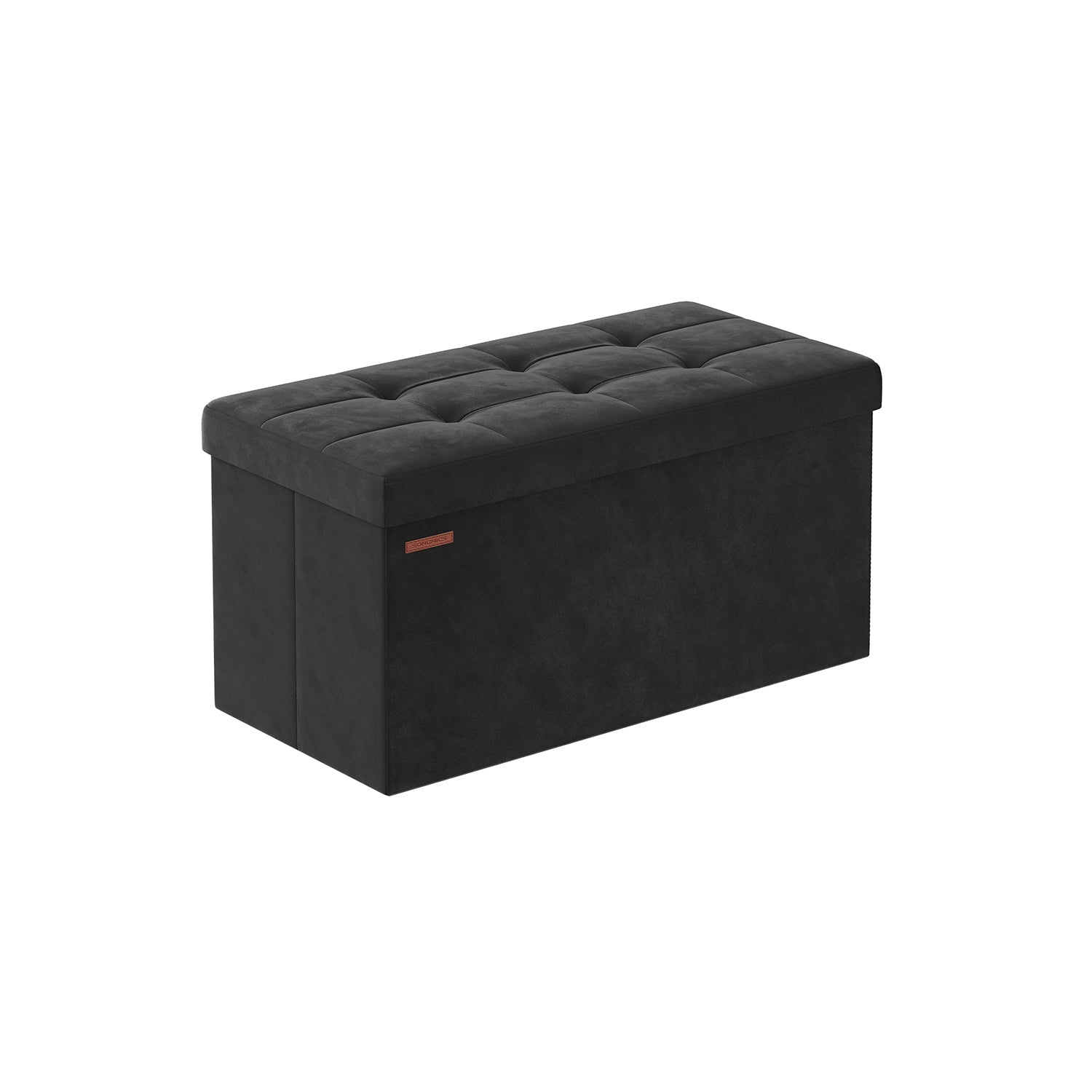 Foldable Velvet Storage Ottoman Bench - 300 kg Load Capacity - Ink Black - Includes 2 Extra Storage Boxes
