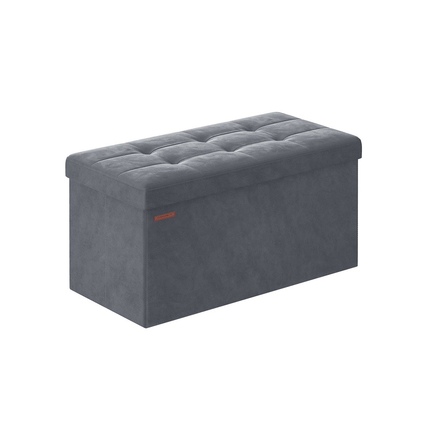 Foldable Storage Ottoman Bench - Velvet - Grey - Includes Extra Storage Boxes