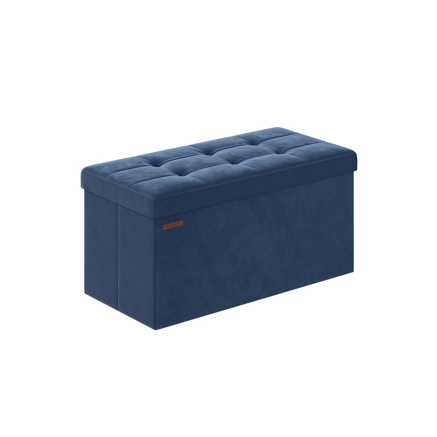 Foldable Storage Ottoman - Velvet - Midnight Blue - Includes Extra Storage Boxes