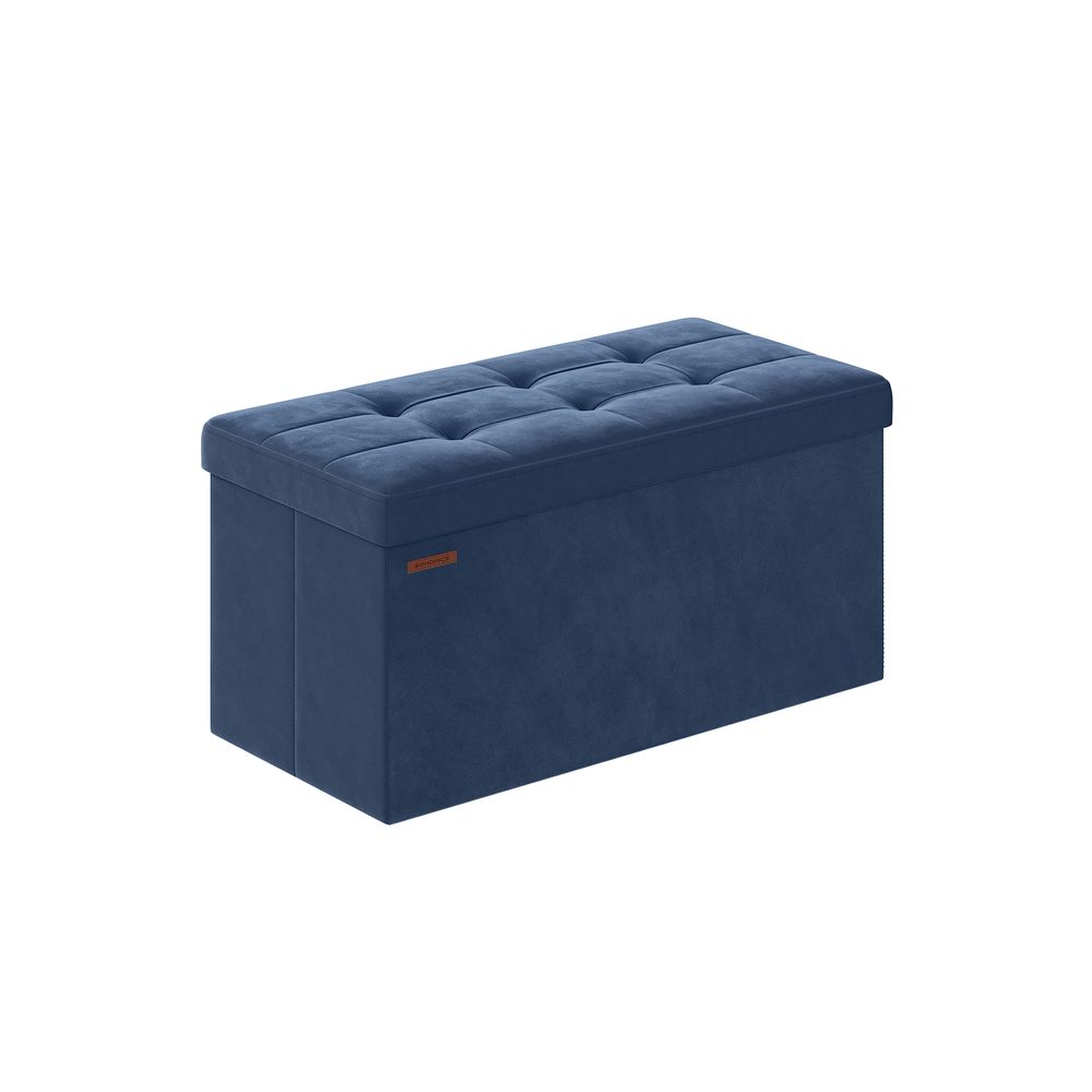 Foldable Velvet Storage Ottoman Bench - 300 kg Load Capacity - Ink Black - Includes 2 Extra Storage Boxes