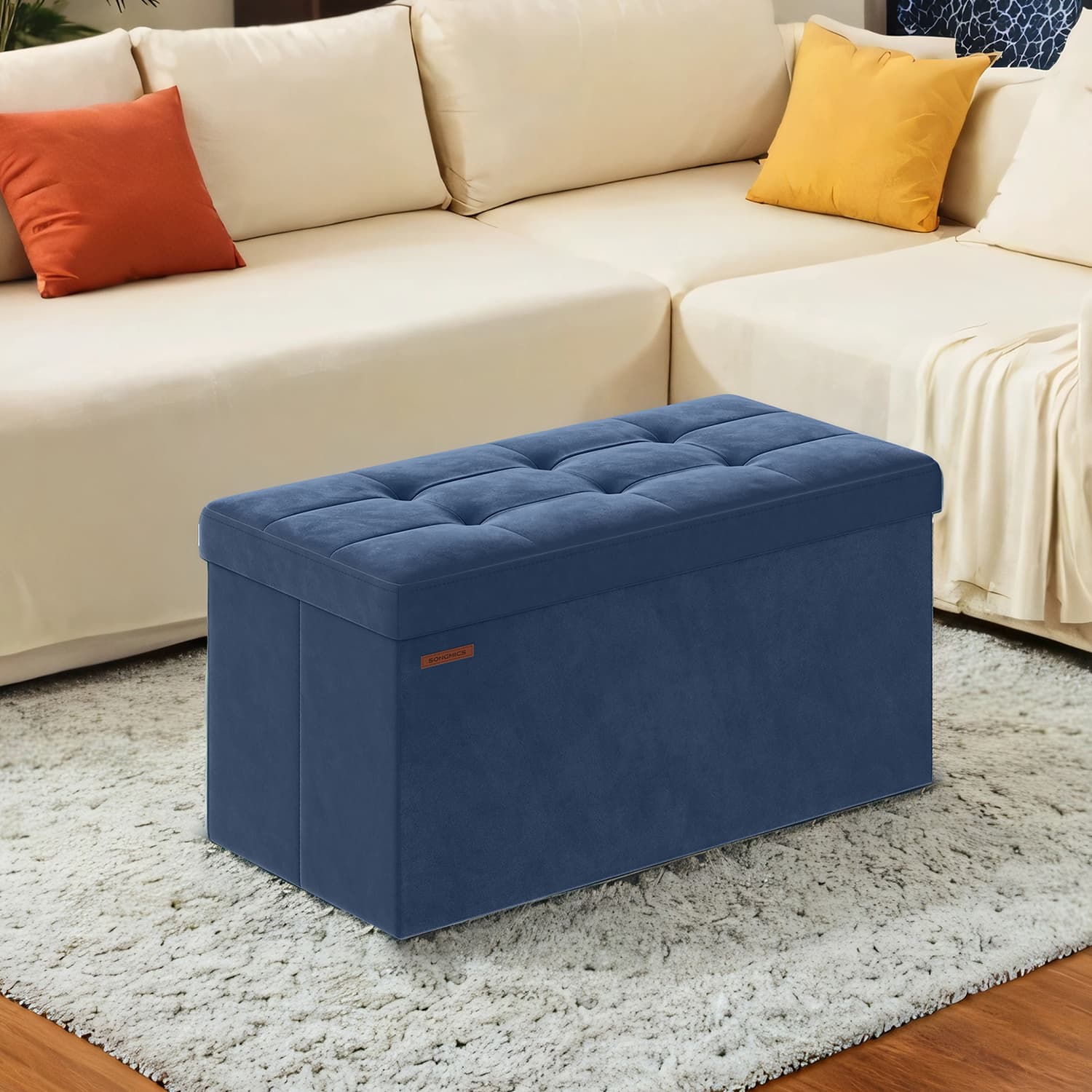 Foldable Storage Ottoman - Velvet - Slate Grey - Includes 2 Extra Storage Boxes