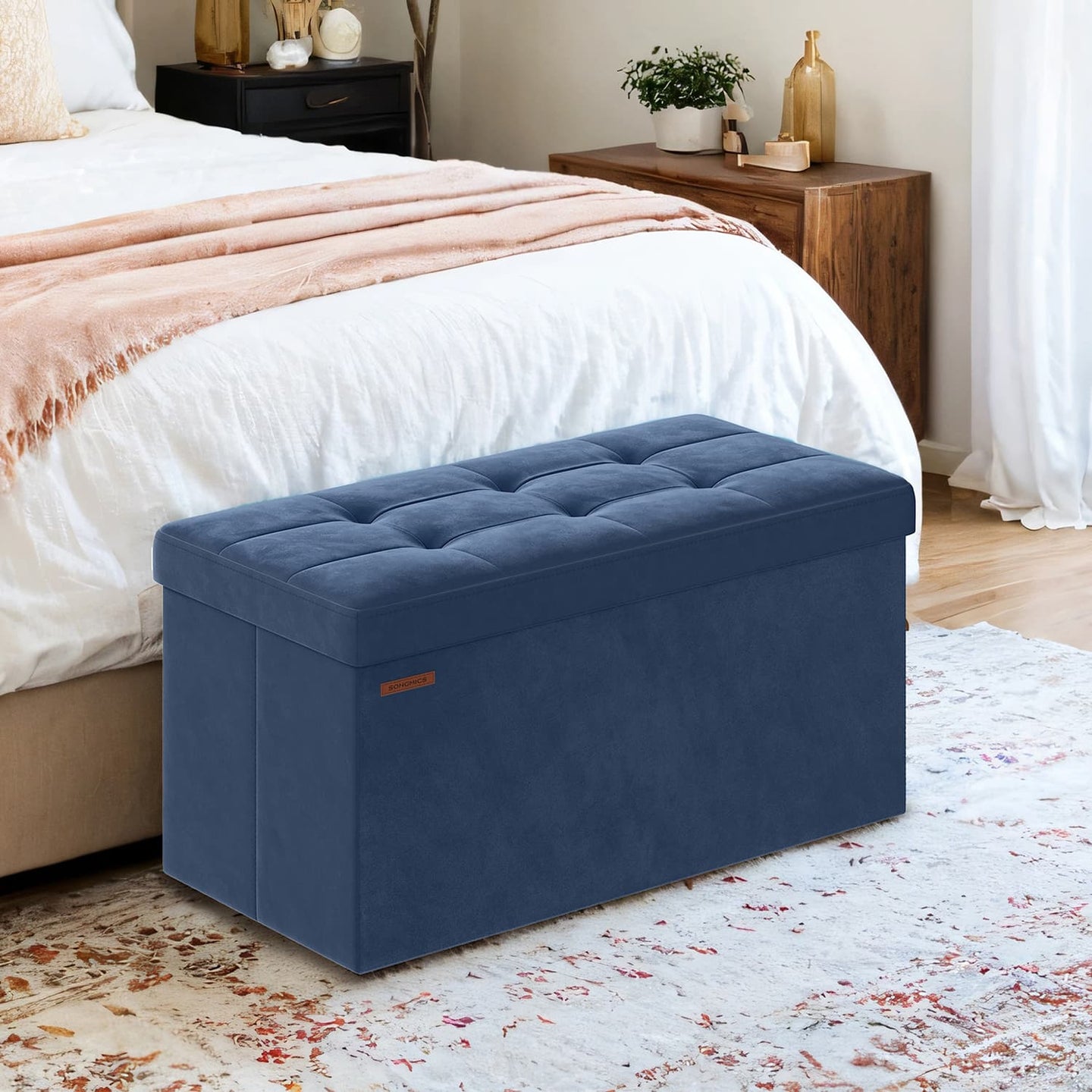 Foldable Storage Ottoman - Velvet - Slate Grey - Includes 2 Extra Storage Boxes