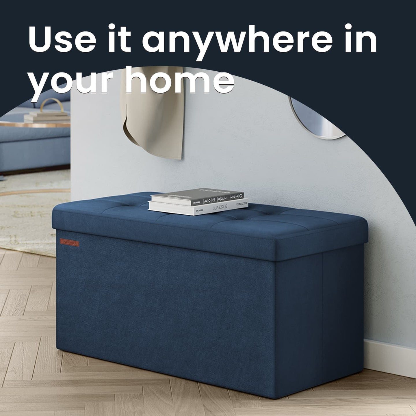 Foldable Storage Ottoman - Velvet - Slate Grey - Includes 2 Extra Storage Boxes