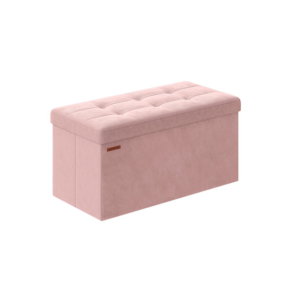 Foldable Velvet Storage Ottoman Bench - 300 kg Load Capacity - Ink Black - Includes 2 Extra Storage Boxes