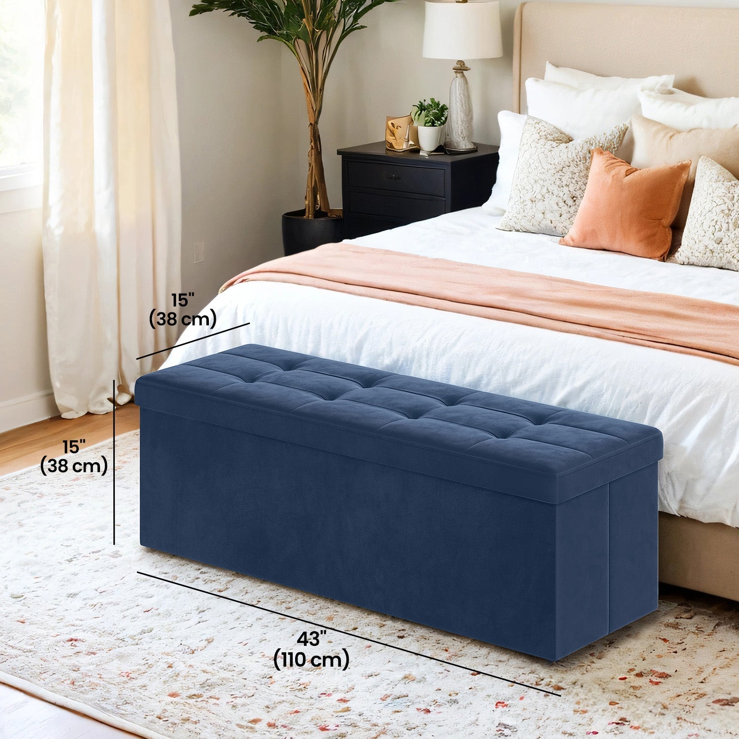 Foldable Storage Ottoman - 300 kg Capacity - Fabric - Blue