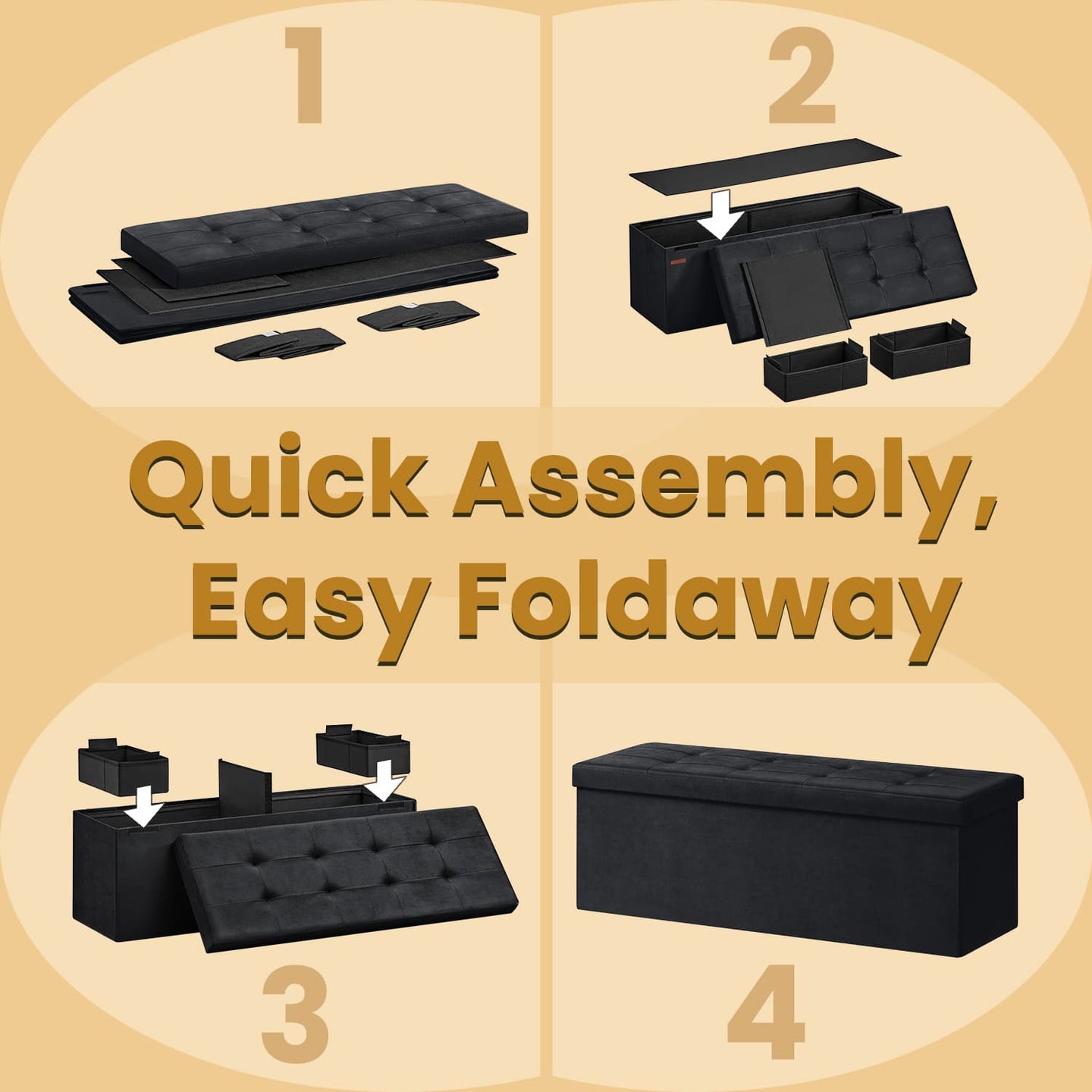 Foldable Storage Ottoman - Velvet - Slate Grey - Includes 2 Extra Storage Boxes