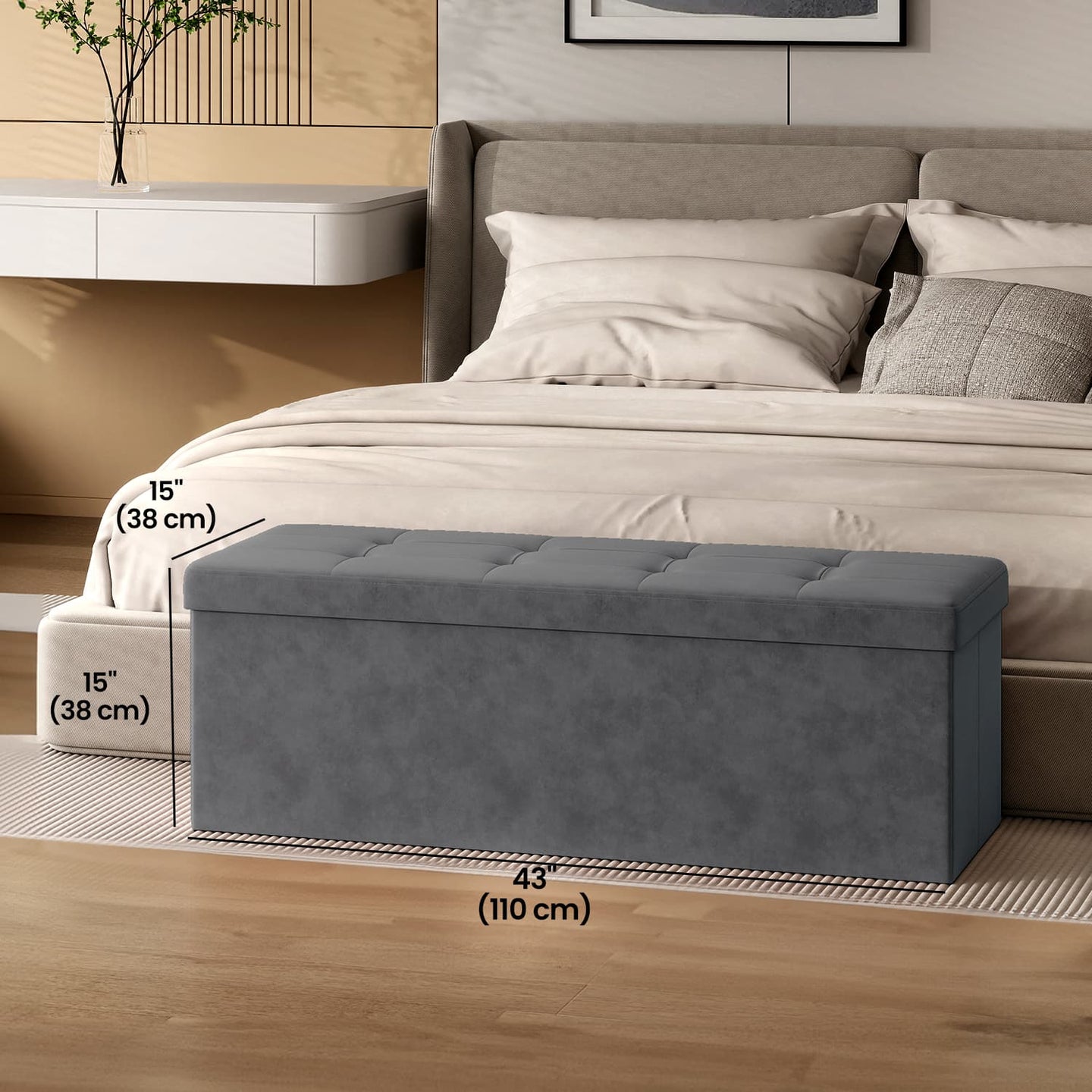 Storage Ottoman - Fabric - Slate Grey - Foldable with Storage