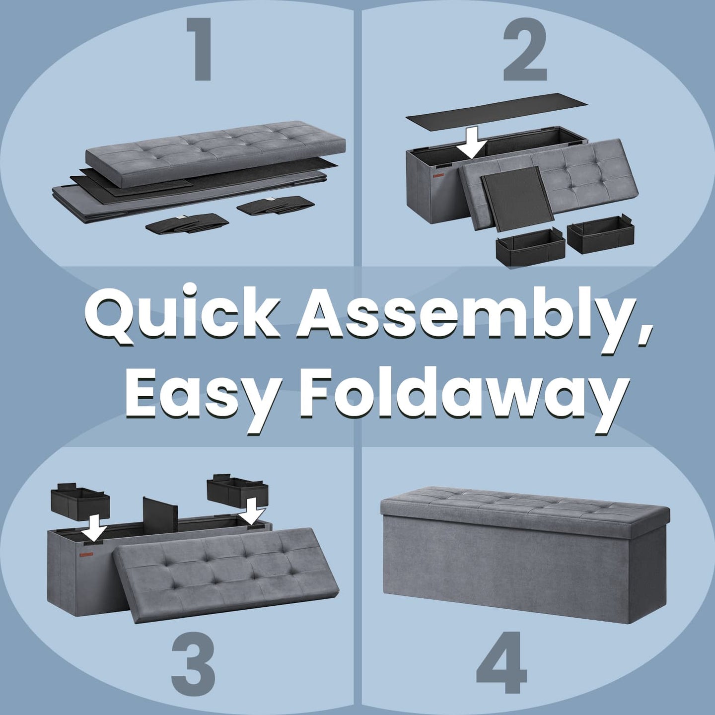 Storage Ottoman - Fabric - Slate Grey - Foldable with Storage