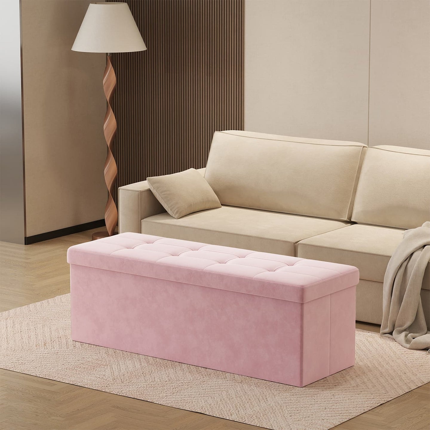 Foldable Storage Ottoman - 300 kg Capacity - Fabric - Blue
