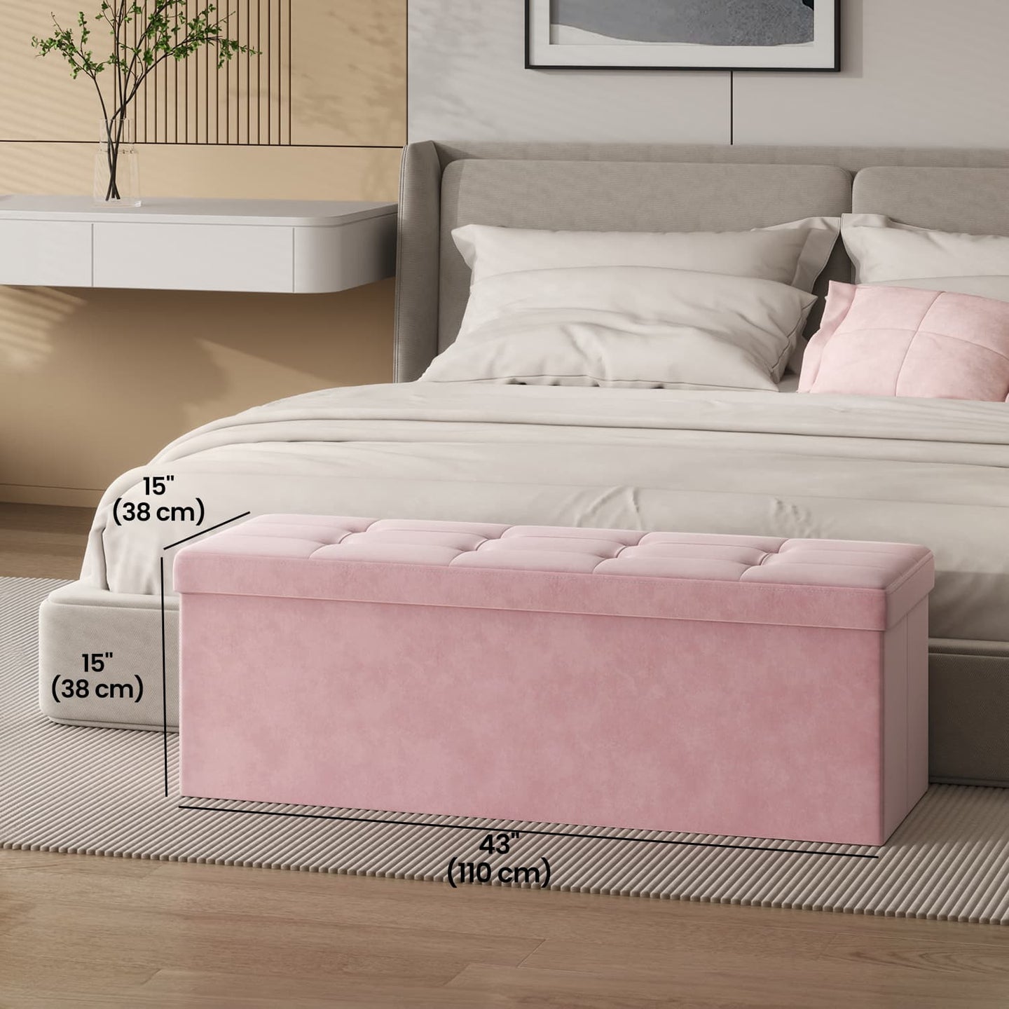 Foldable Ottoman - Fabric - Pink - 300 kg Capacity with Storage
