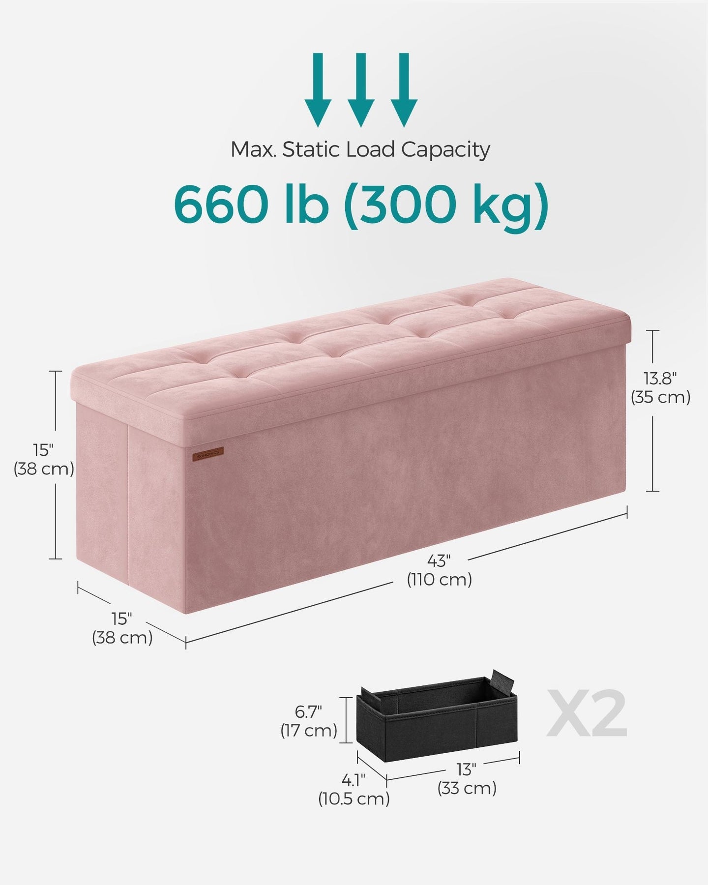 Foldable Storage Ottoman - Velvet - Jelly Pink - 300 kg Load Capacity