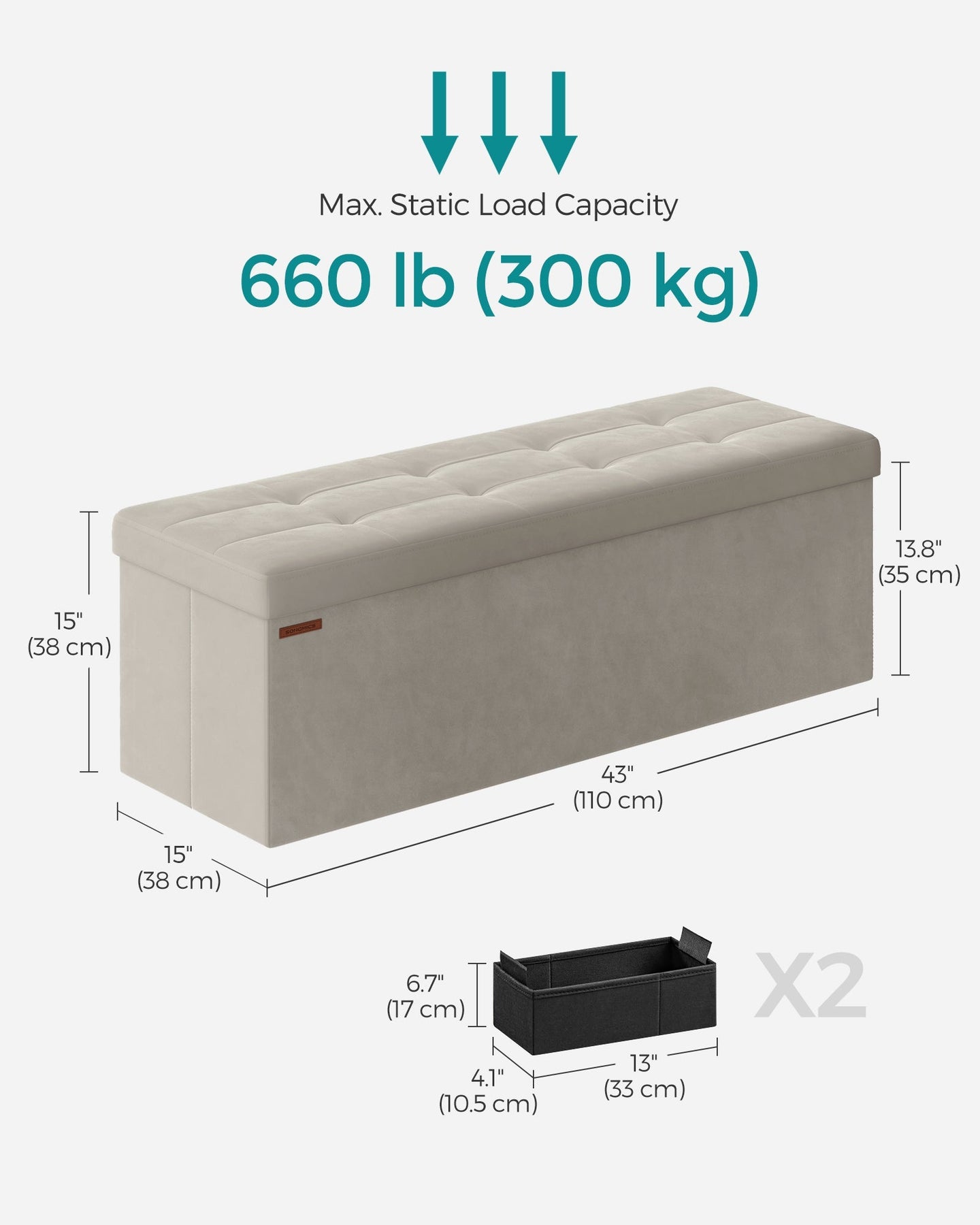 Foldable Storage Ottoman Bench - Velvet - Cream White - Includes Extra Storage Boxes