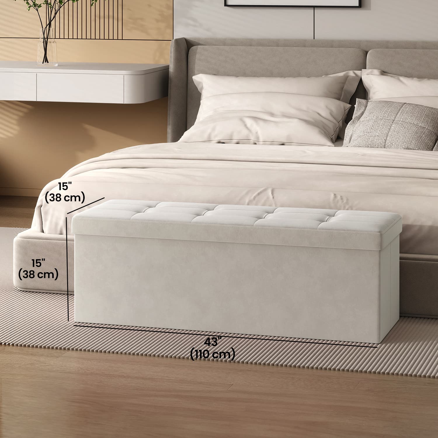 Foldable Ottoman - Fabric - Slate Grey - Storage Footstool with 300 kg Capacity