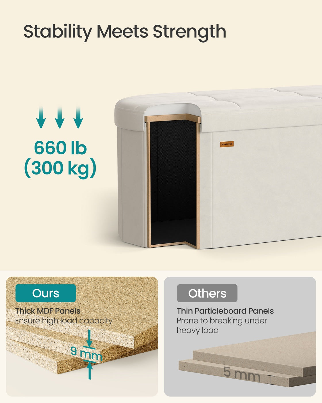 Storage Ottoman Bench - 110L - Velvet Fabric - Folding Foot Rest