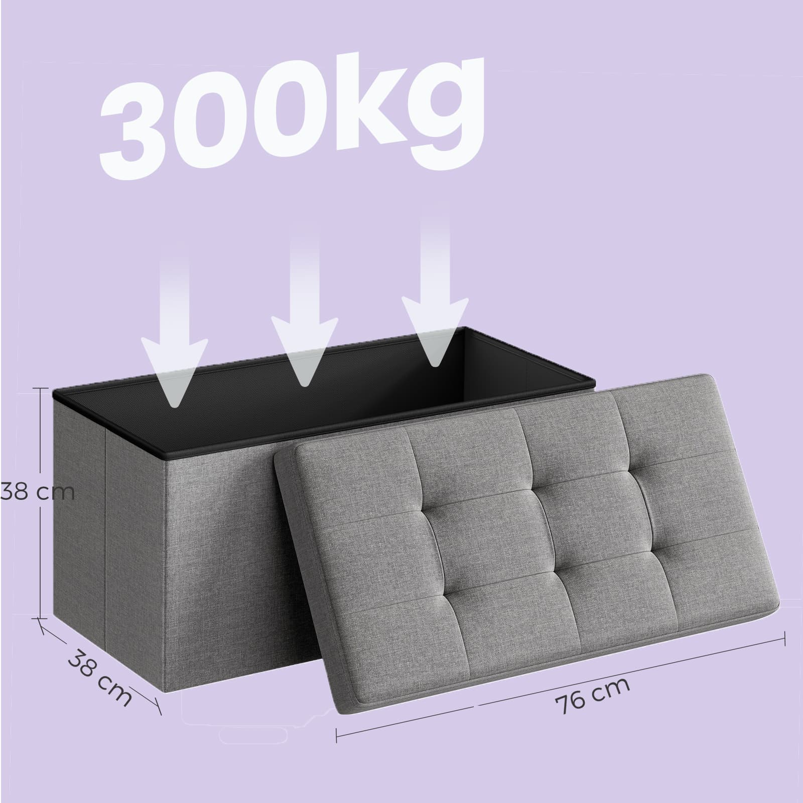 Ottoman - Linen Fabric - Dark Blue - Foldable Storage Bench with 80L Capacity