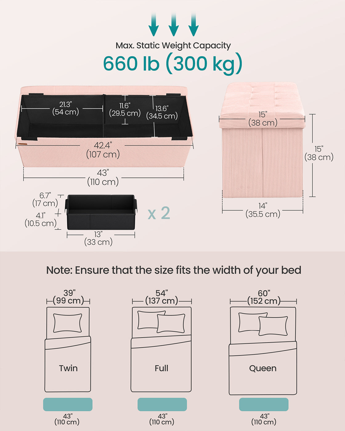 Foldable Storage Ottoman Bench - Fabric - Jelly Pink - Versatile Foot Rest and Storage Solution