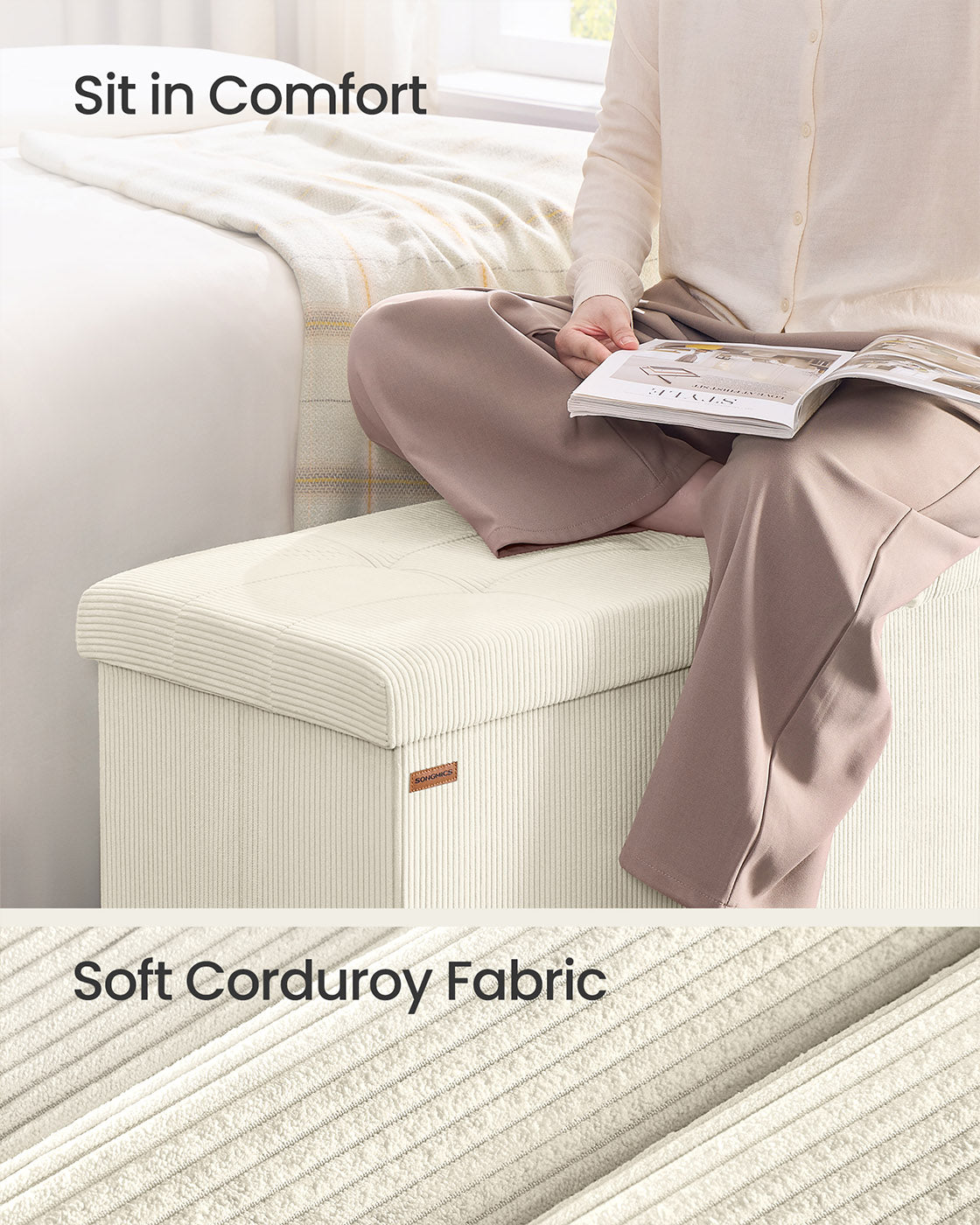 Foldable Storage Ottoman Bench - Fabric - Jelly Pink - Versatile Foot Rest and Storage Solution