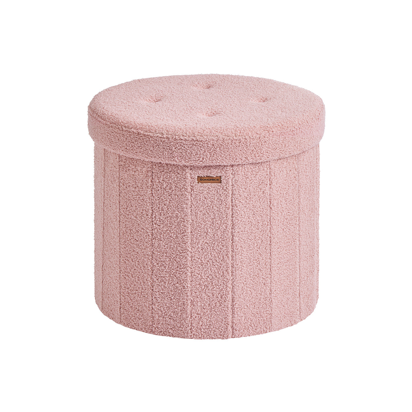 Round Storage Ottoman - Jelly Pink - Teddy Fleece