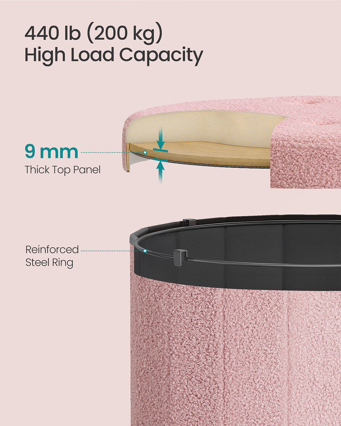 Round Storage Ottoman - Jelly Pink - Teddy Fleece