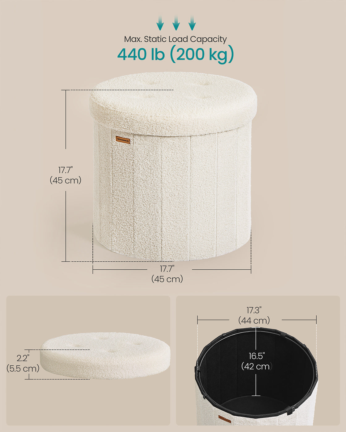 Round Storage Ottoman - Jelly Pink - Teddy Fleece