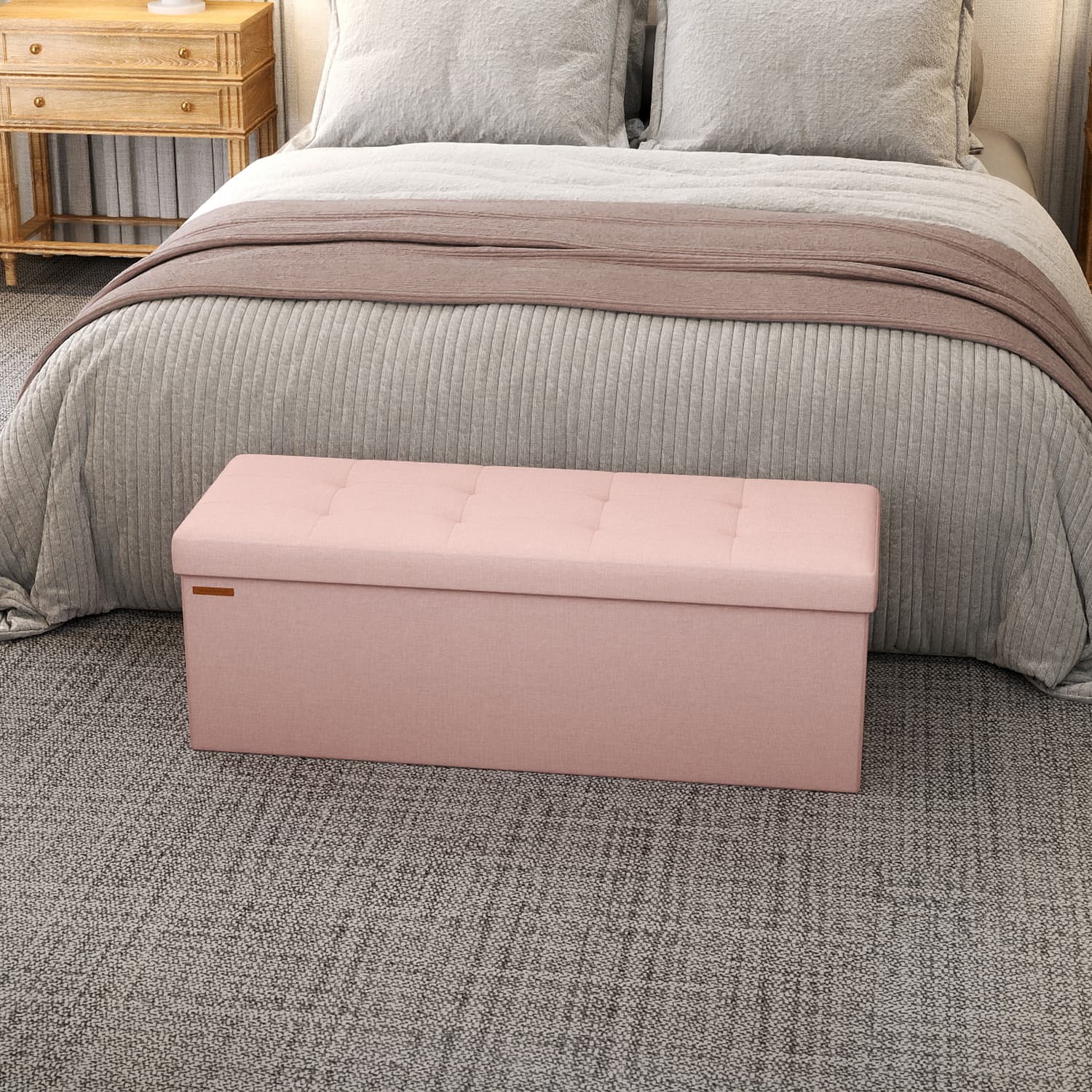 Storage Ottoman Bench - Fabric - Ink Black - Foldable with Storage