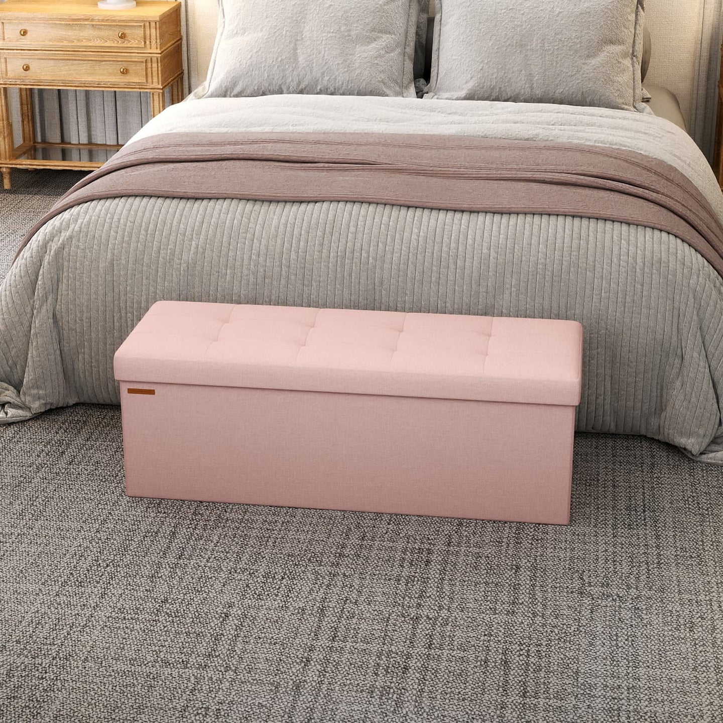 Storage Ottoman Bench - Fabric - Ink Black - Foldable with Storage