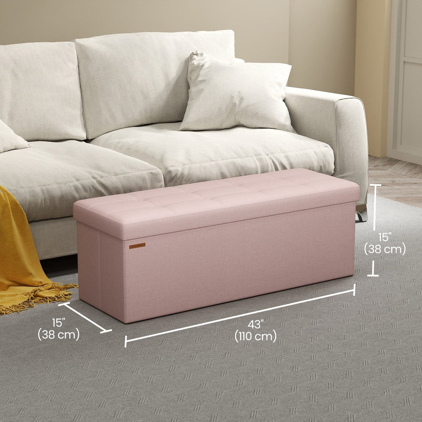 Storage Ottoman Bench - Fabric - Ink Black - Foldable with Storage