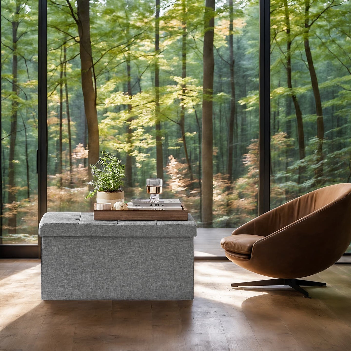 Storage Ottoman Bench - Linen Fabric - Light Grey - Versatile Folding Design
