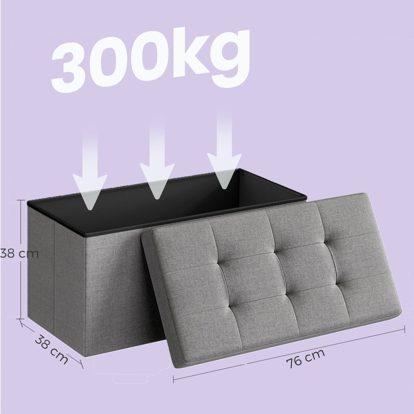 Storage Ottoman Bench - Linen Fabric - Light Grey - Versatile Folding Design