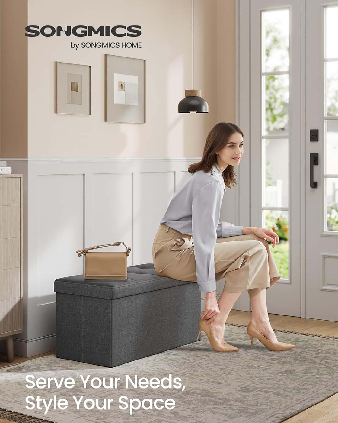 Storage Ottoman - Fabric - Ink Black - Foldable with Storage