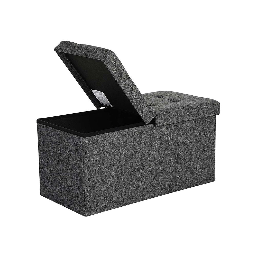 Storage Ottoman - Fabric - Grey - Foldable with Flipping Lid
