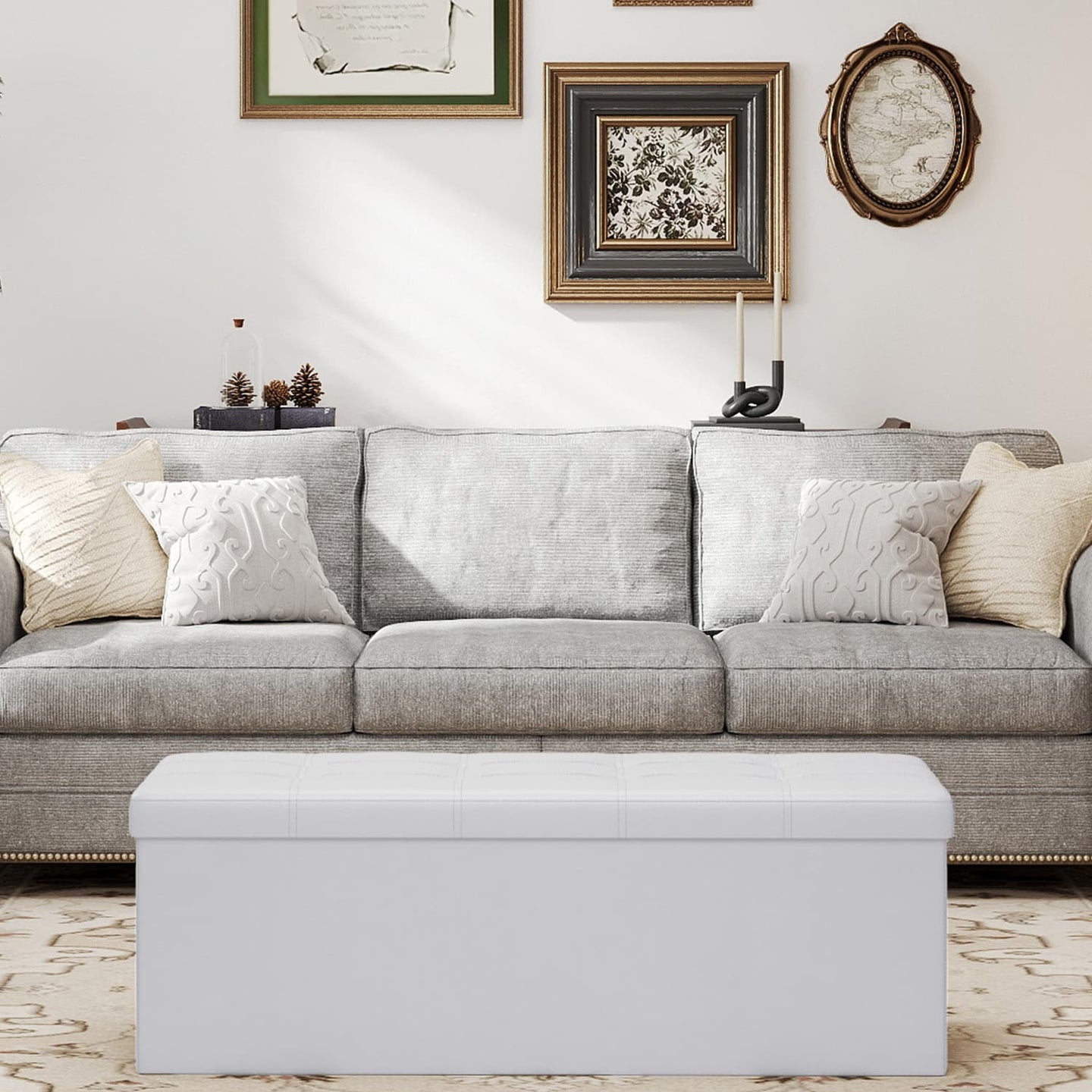 Folding Storage Bench Ottoman - Fabric - Ink Black - Multi-Functional for Living Room
