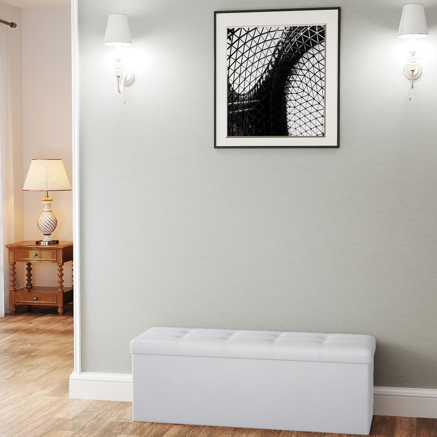 Folding Storage Bench Ottoman - Fabric - Ink Black - Multi-Functional for Living Room