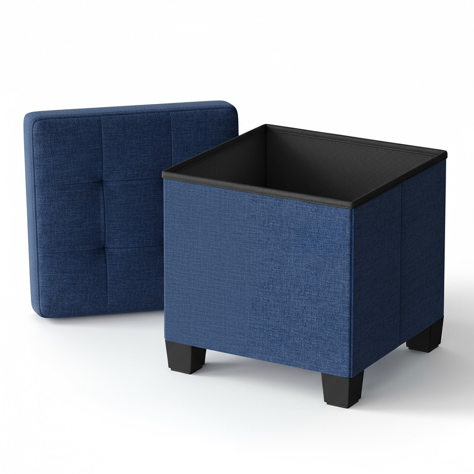 Storage Ottoman - Fabric - Ink Black - Foldable with Storage